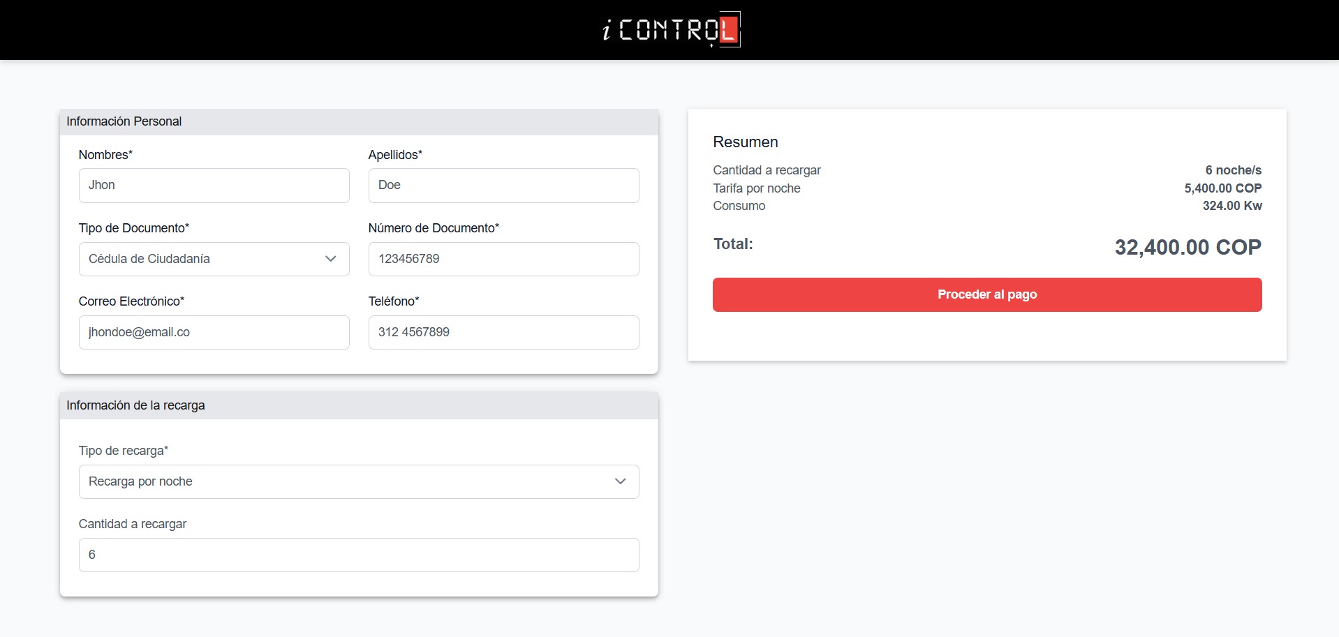 iControl Recharge Interface